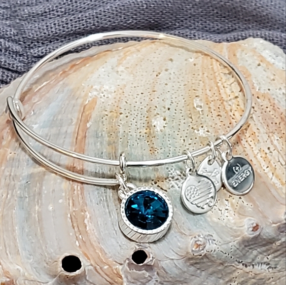 Alex and Ani Jewelry - Alex & Ani bracelet, shiny sliver. Blue zircon stone.